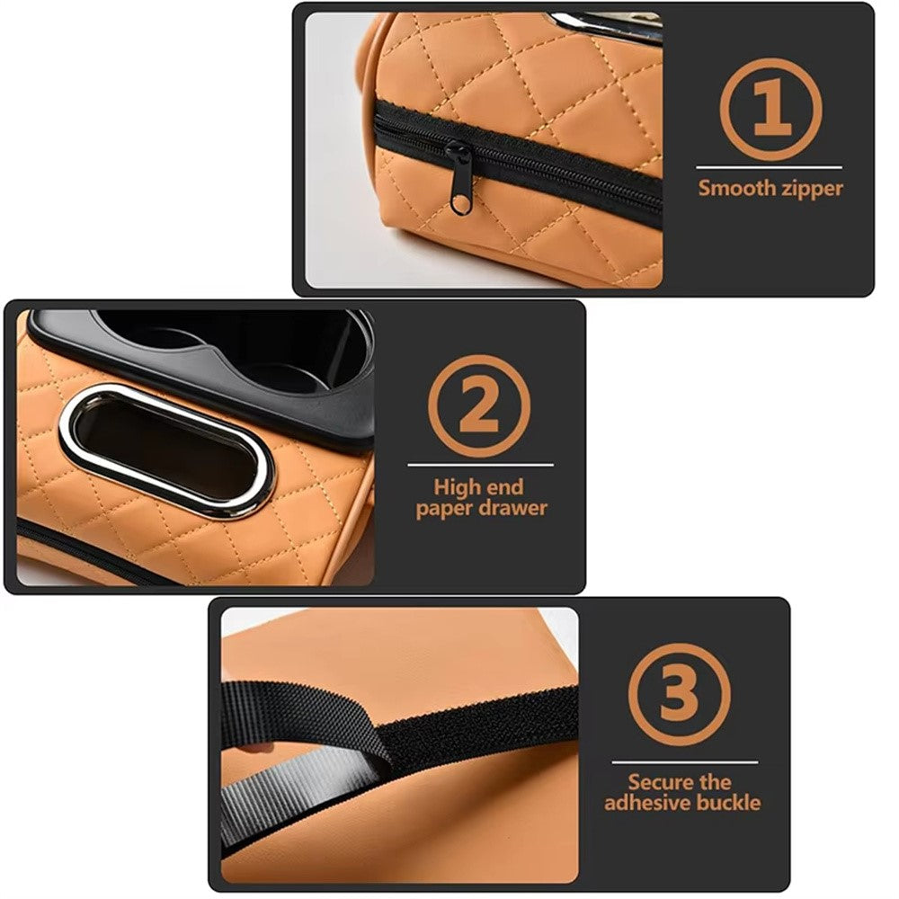Universal Car Armrest Pad Storage Organizer PU Leather Tissue Box Central Cup Holder