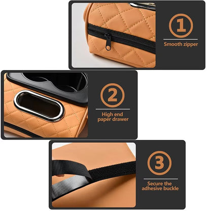 Universal Car Armrest Pad Storage Organizer PU Leather Tissue Box Central Cup Holder