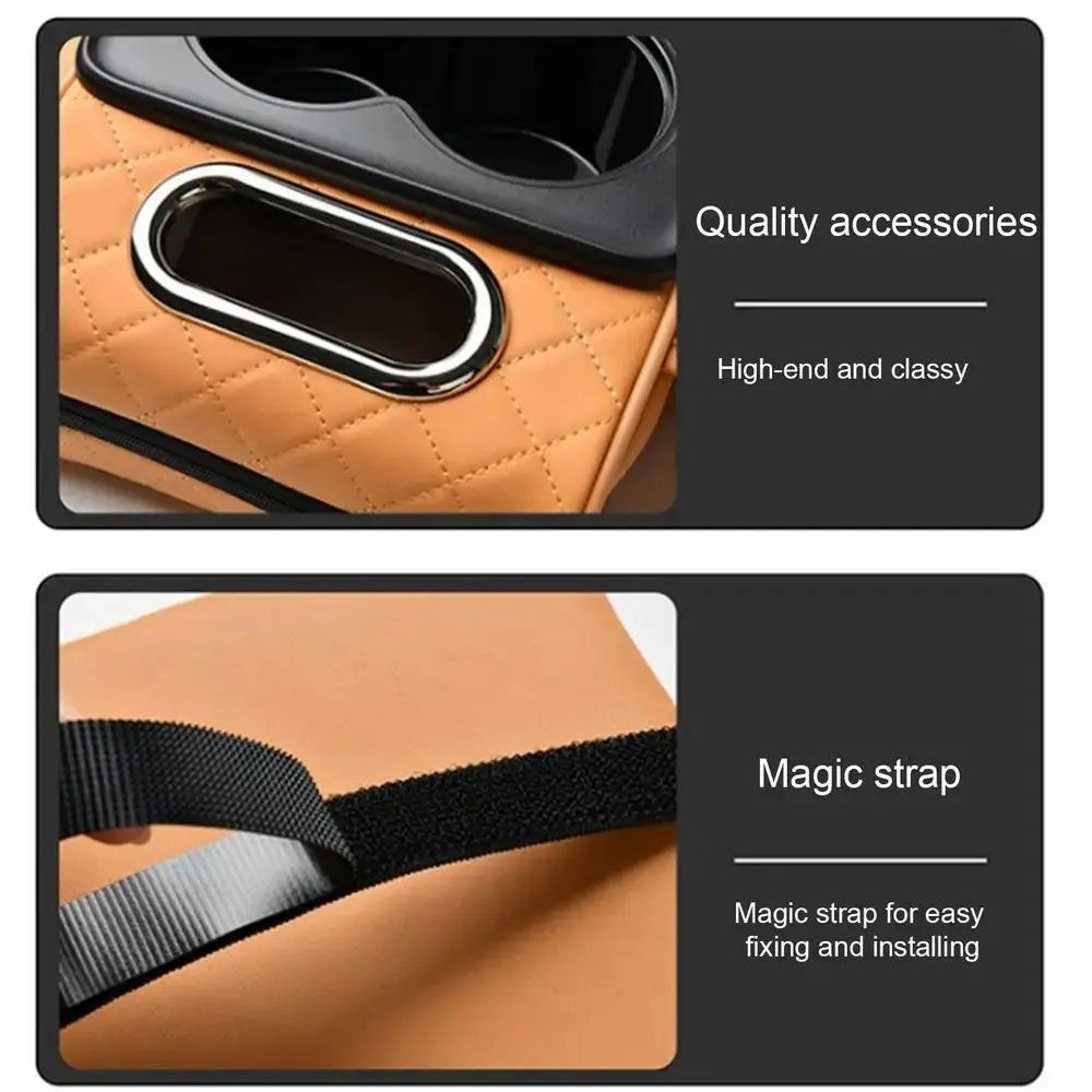 Universal Car Armrest Pad Storage Organizer PU Leather Tissue Box Central Cup Holder
