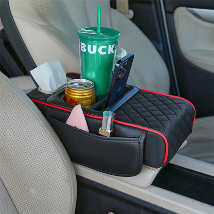 Universal Car Armrest Pad Storage Organizer PU Leather Tissue Box Central Cup Holder