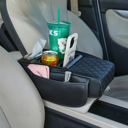 Universal Car Armrest Pad Storage Organizer PU Leather Tissue Box Central Cup Holder