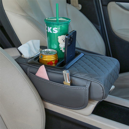 Universal Car Armrest Pad Storage Organizer PU Leather Tissue Box Central Cup Holder