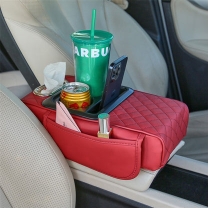 Universal Car Armrest Pad Storage Organizer PU Leather Tissue Box Central Cup Holder