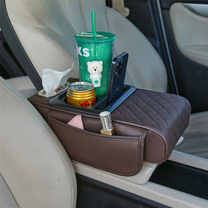 Universal Car Armrest Pad Storage Organizer PU Leather Tissue Box Central Cup Holder