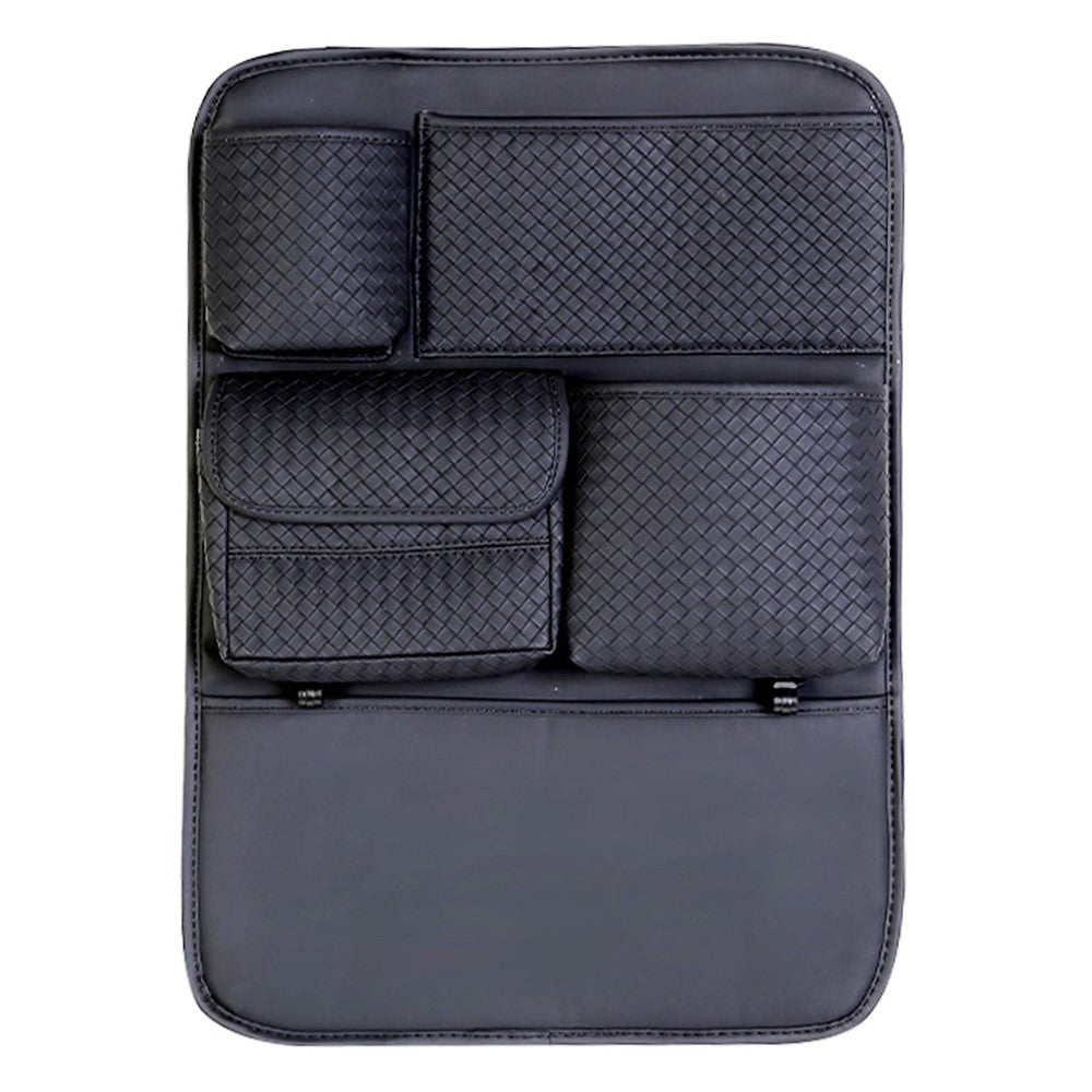 Car Seat Back Organizer Rhombus Texture PU Leather Multi-Pocket Storage Bag for Water Bottle  /  Umbrella Holder