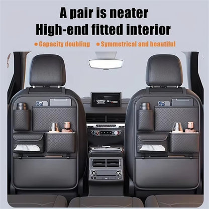 Car Seat Back Organizer Rhombus Texture PU Leather Multi-Pocket Storage Bag for Water Bottle  /  Umbrella Holder