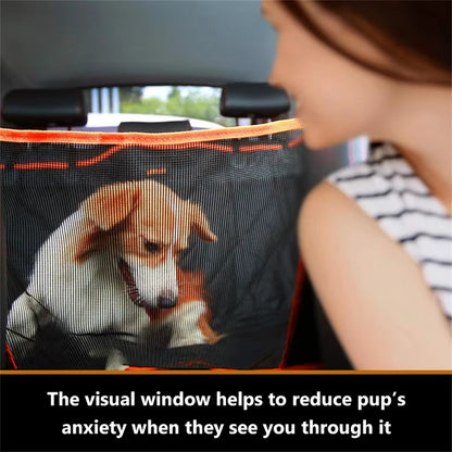 600D Oxford Fabric Pet Car Seat Cover for Back Seat Waterproof Dog Hammock with Visual Mesh Window, Black+Orange