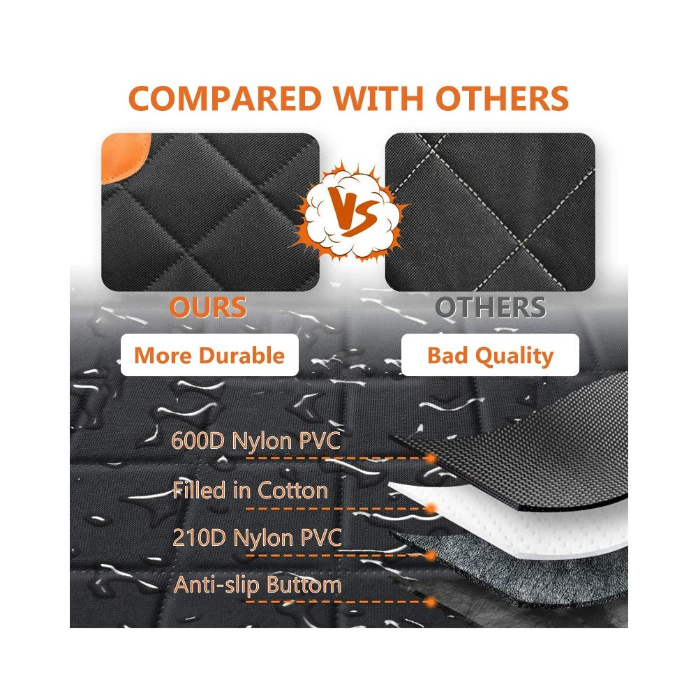 600D Oxford Fabric Pet Car Seat Cover for Back Seat Waterproof Dog Hammock with Visual Mesh Window, Black+Orange