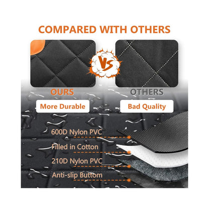 600D Oxford Fabric Pet Car Seat Cover for Back Seat Waterproof Dog Hammock with Visual Mesh Window, Black+Orange