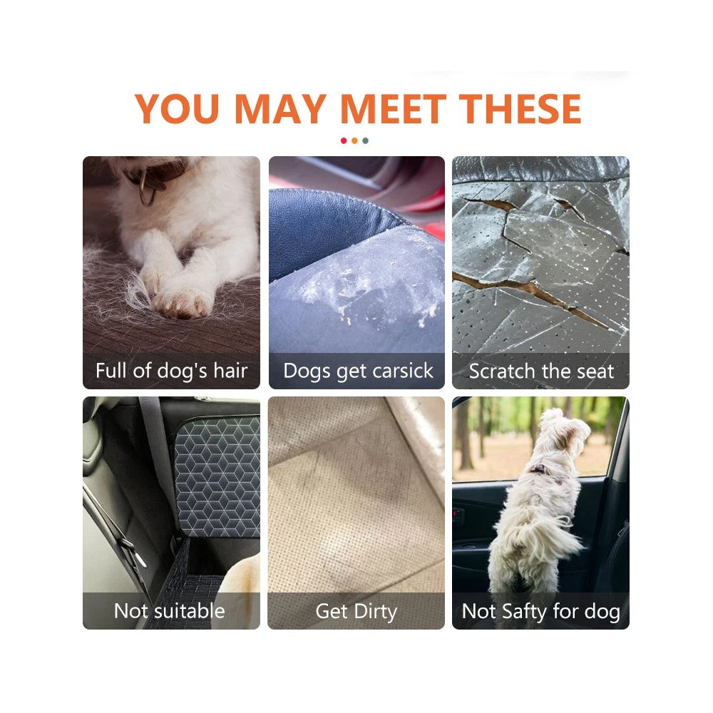 600D Oxford Fabric Pet Car Seat Cover for Back Seat Waterproof Dog Hammock with Visual Mesh Window, Black+Orange