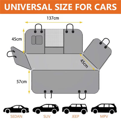 600D Oxford Fabric Pet Car Seat Cover for Back Seat Waterproof Dog Hammock with Visual Mesh Window, Black+Orange