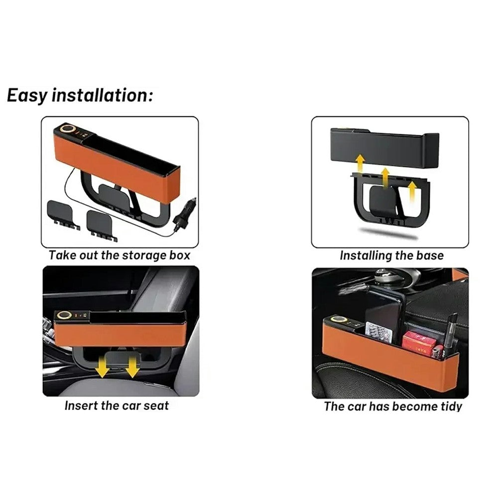 Car Seat Gap Filler Organizer with USB-A + USB-C Fast Charging Ports Multifunctional Storage Box