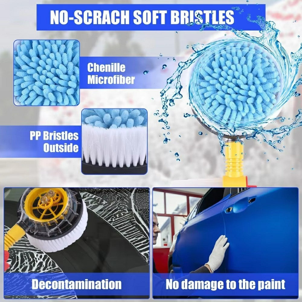 Portable Car Washing Kit with Multifunction Spray Head Soft Chenille Wash Brush Rotary Mop Automatic Foam Cleaner