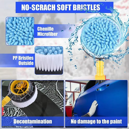 Portable Car Washing Kit with 5m Water Hose Car Wash Brush Long Handle Rotary Mop Automatic Foam Cleaner