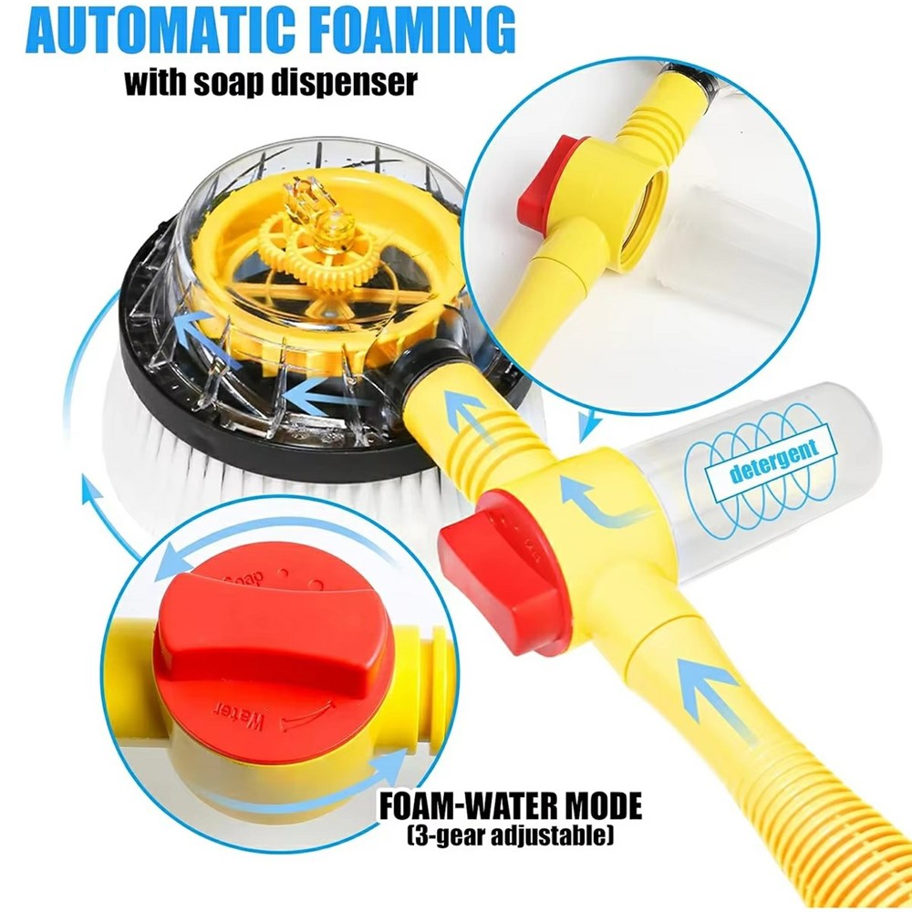 Portable Car Washing Kit with 5m Water Hose Car Wash Brush Long Handle Rotary Mop Automatic Foam Cleaner