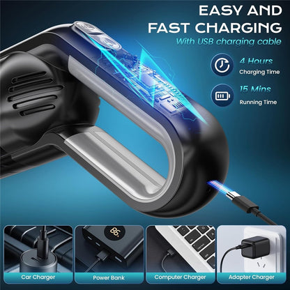 Handheld Car Vacuum Cleaner 8kPa Powerful Suction Low Noise Cordless Dust Blower with LED Light