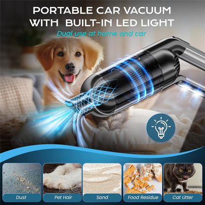 Handheld Car Vacuum Cleaner 8kPa Powerful Suction Low Noise Cordless Dust Blower with LED Light