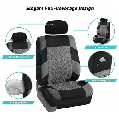 9Pcs Car Seat Covers Full Set Automotive 5-Seats Front Rear Covers Headrest Protectors