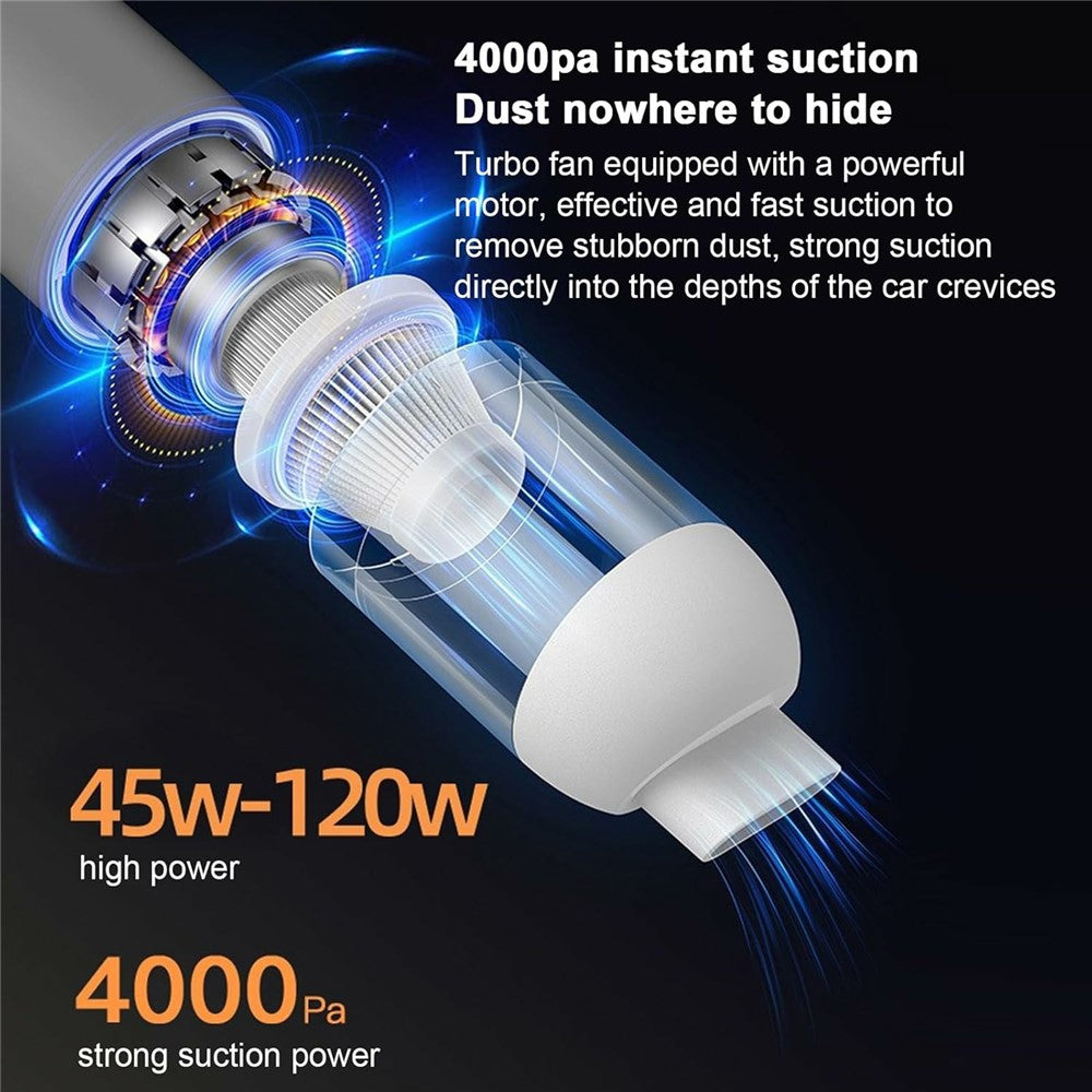 4000PA Strong Suction Wireless Car Vacuum Cleaner Low Noise Handheld Portable Dust Buster