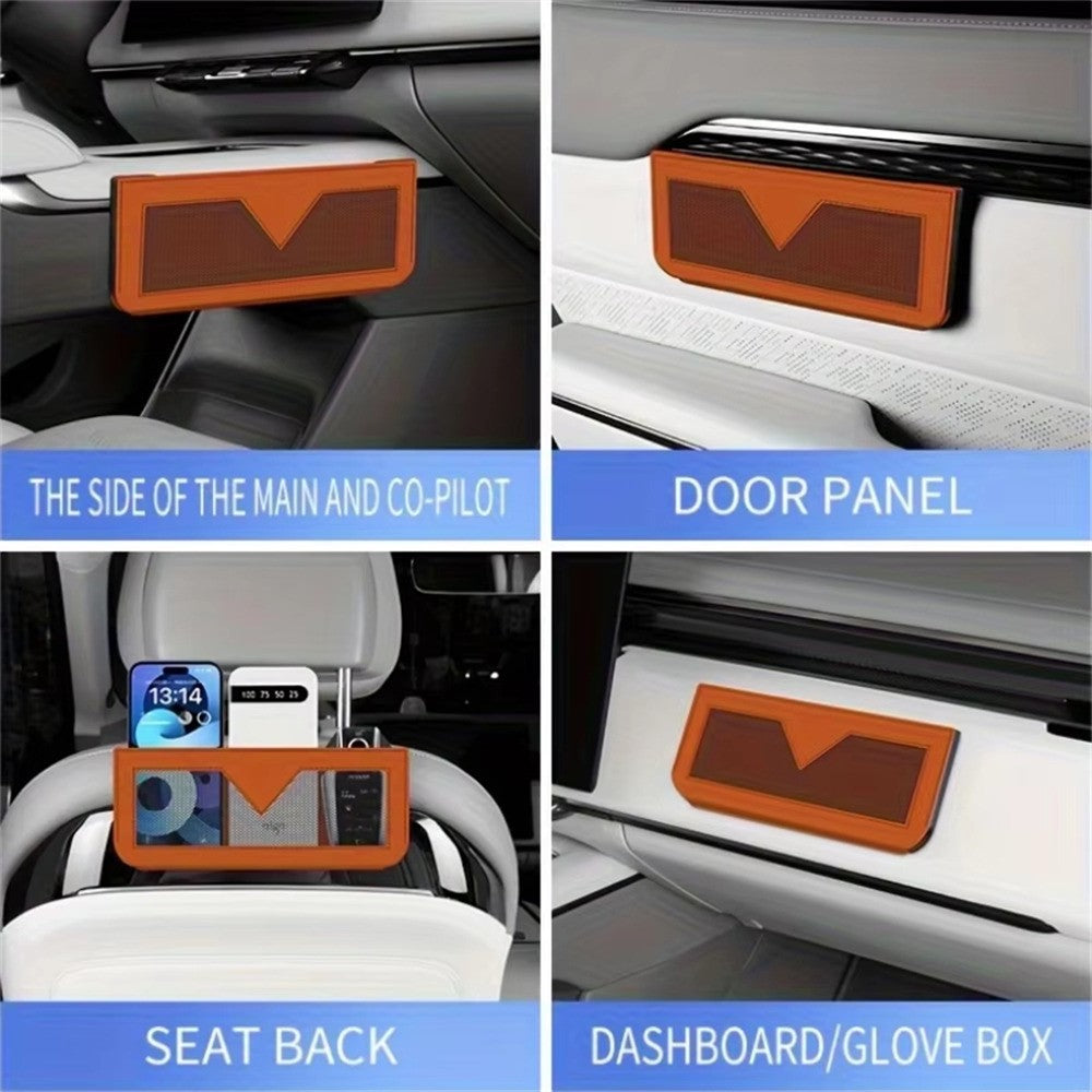 PU Leather Car Storage Bag Multi-Functional Mesh Pouch Adhesive Phone Holder for Vehicle Interior Organization
