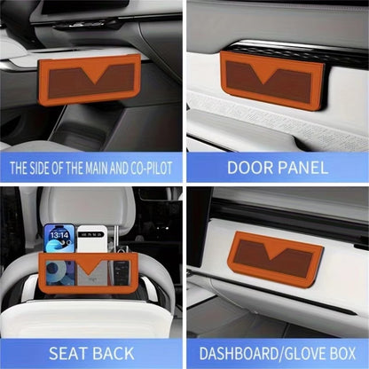 PU Leather Car Storage Bag Multi-Functional Mesh Pouch Adhesive Phone Holder for Vehicle Interior Organization