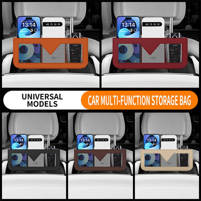 PU Leather Car Storage Bag Multi-Functional Mesh Pouch Adhesive Phone Holder for Vehicle Interior Organization