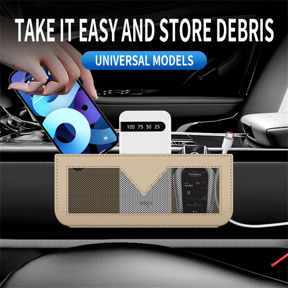 PU Leather Car Storage Bag Multi-Functional Mesh Pouch Adhesive Phone Holder for Vehicle Interior Organization