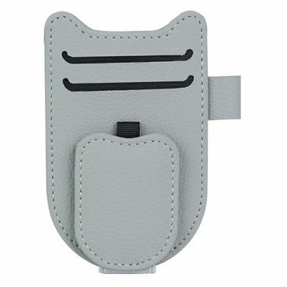 Multi-Functional Sunglasses Holder for Car Sun Visor Clip On PU Leather Card Organizer with Pen Loop