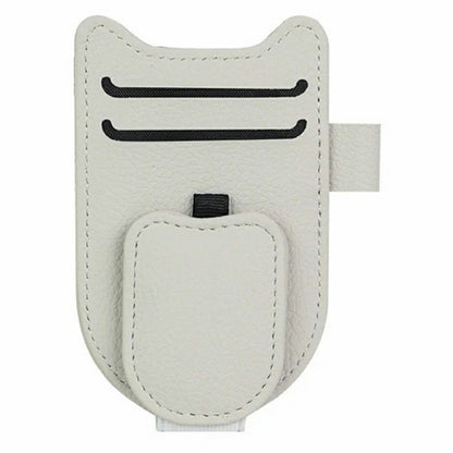Multi-Functional Sunglasses Holder for Car Sun Visor Clip On PU Leather Card Organizer with Pen Loop