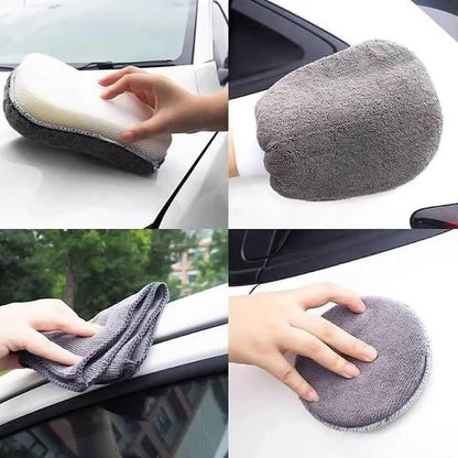 9Pcs Car Wash Kit Microfiber Towel Sponge Wax Applicator Wheel Brush Scratch Free Cleaning Set