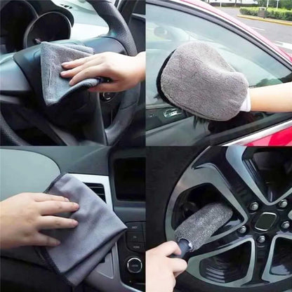 9Pcs Car Wash Kit Microfiber Towel Sponge Wax Applicator Wheel Brush Scratch Free Cleaning Set