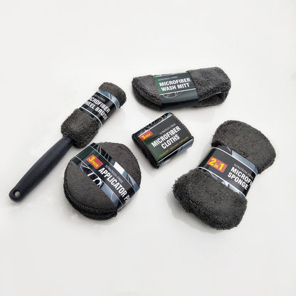 9Pcs Car Wash Kit Microfiber Towel Sponge Wax Applicator Wheel Brush Scratch Free Cleaning Set