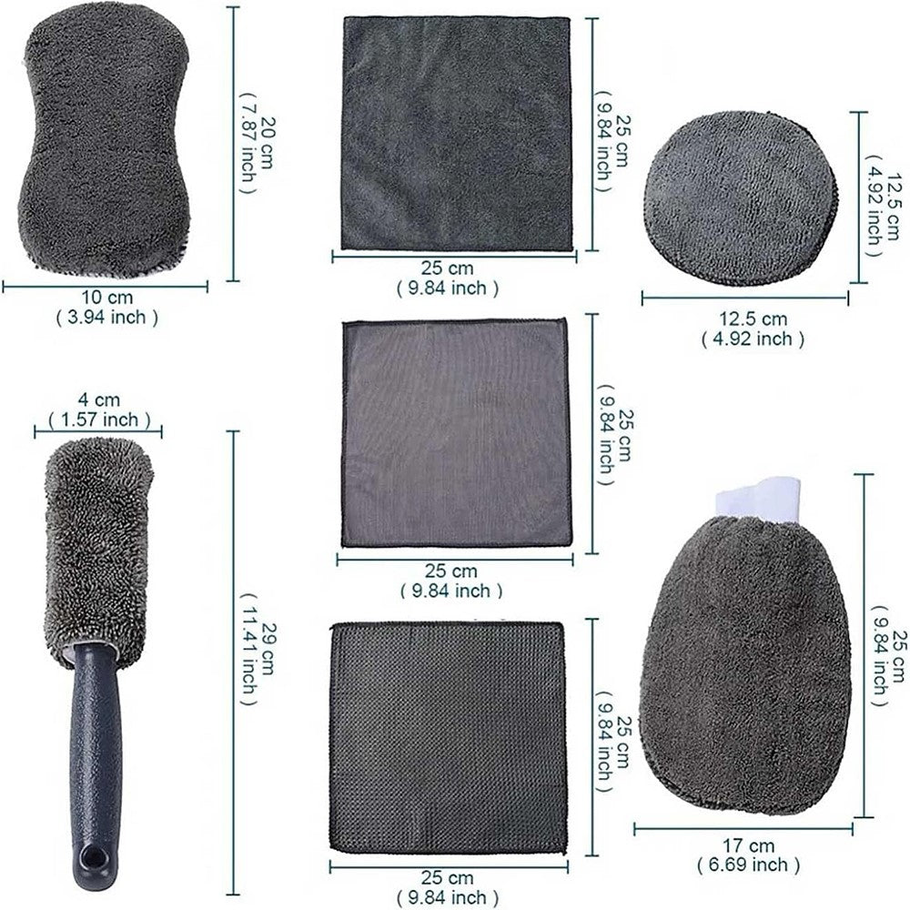 9Pcs Car Wash Kit Microfiber Towel Sponge Wax Applicator Wheel Brush Scratch Free Cleaning Set
