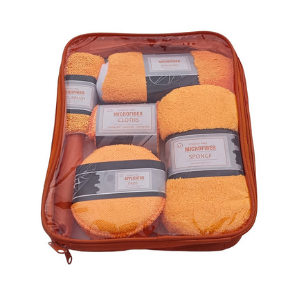 9Pcs Car Wash Kit Microfiber Towel Sponge Wax Applicator Wheel Brush Scratch Free Cleaning Set