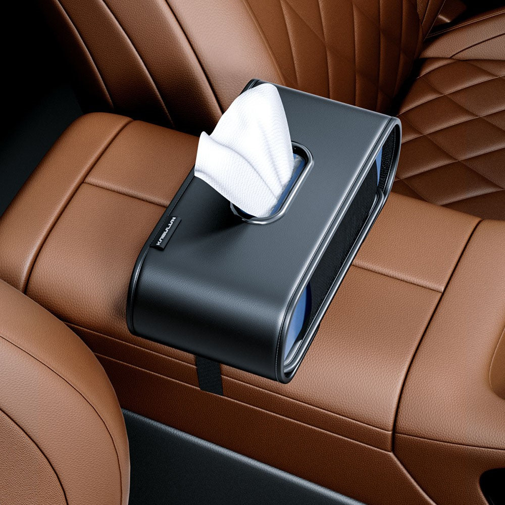 KABULUN Car Tissue Box Holder Multi-function Organizer Leather Elastic Clip Mount for Dashboard