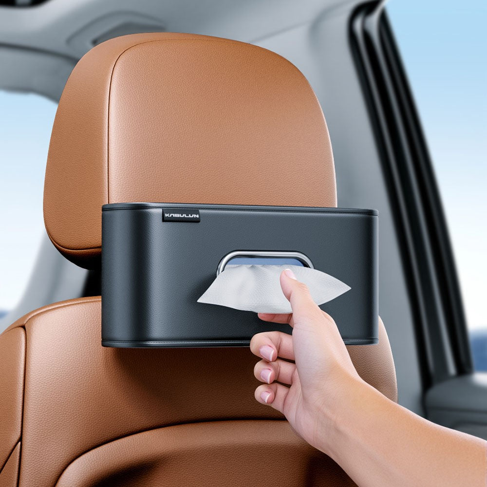 KABULUN Car Tissue Box Holder Multi-function Organizer Leather Elastic Clip Mount for Dashboard