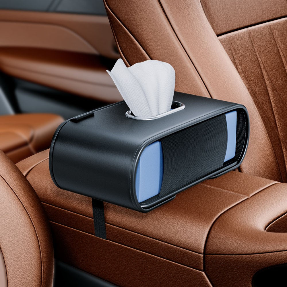 KABULUN Car Tissue Box Holder Multi-function Organizer Leather Elastic Clip Mount for Dashboard