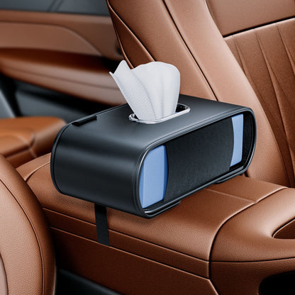KABULUN Car Tissue Box Holder Multi-function Organizer Leather Elastic Clip Mount for Dashboard