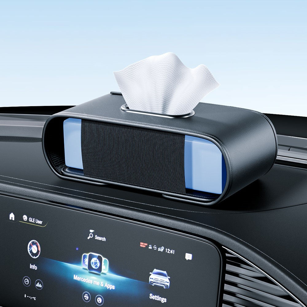 KABULUN Car Tissue Box Holder Multi-function Organizer Leather Elastic Clip Mount for Dashboard