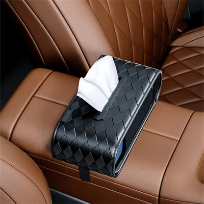 Car Tissue Box Holder Leather Vehicle Seat Back Organizer with Metal Opening Design for Cars