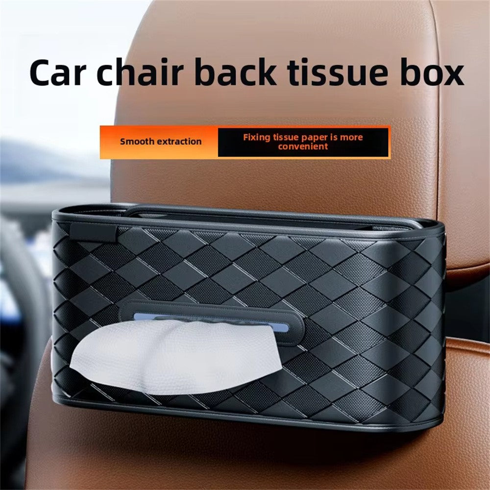 Car Tissue Box Holder Leather Vehicle Seat Back Organizer with Metal Opening Design for Cars