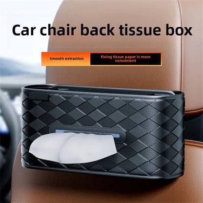 Car Tissue Box Holder Leather Vehicle Seat Back Organizer with Metal Opening Design for Cars