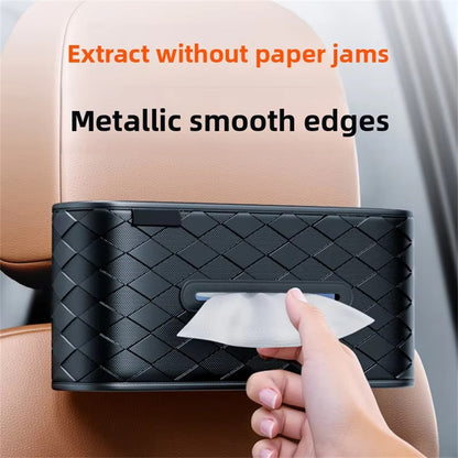 Car Tissue Box Holder Leather Vehicle Seat Back Organizer with Metal Opening Design for Cars