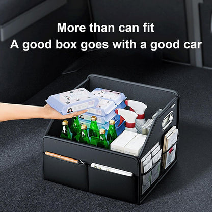 Car Trunk Organizer Storage Box PU Leather Foldable Storage Container Multi-Compartment
