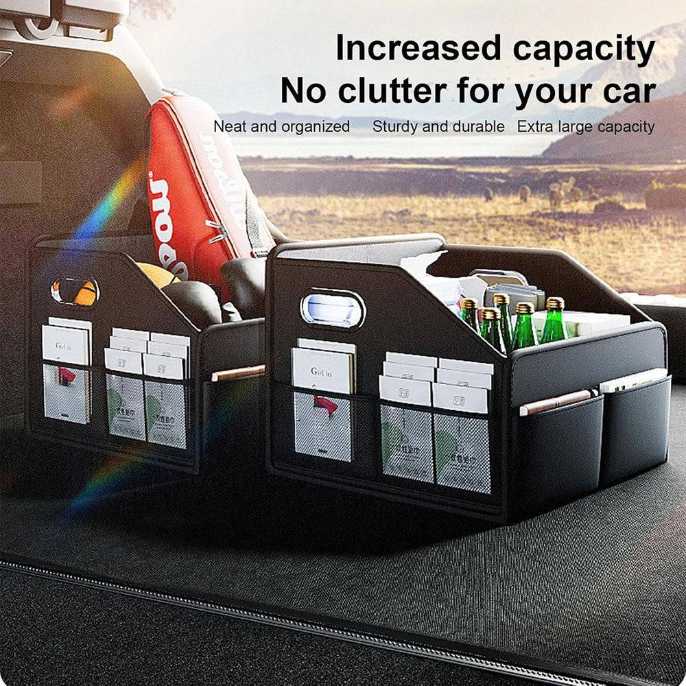 Car Trunk Organizer Storage Box PU Leather Foldable Storage Container Multi-Compartment