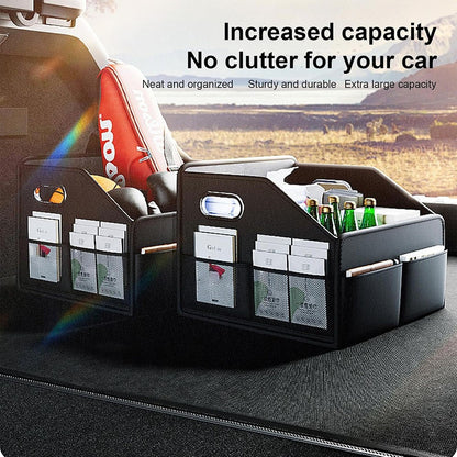 Car Trunk Organizer Storage Box PU Leather Foldable Storage Container Multi-Compartment