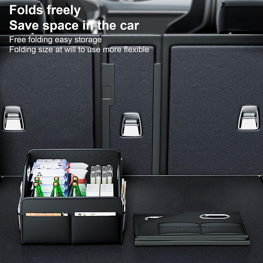 Car Trunk Organizer Storage Box PU Leather Foldable Storage Container Multi-Compartment