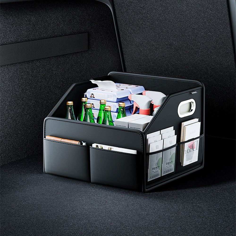 Car Trunk Organizer Storage Box PU Leather Foldable Storage Container Multi-Compartment
