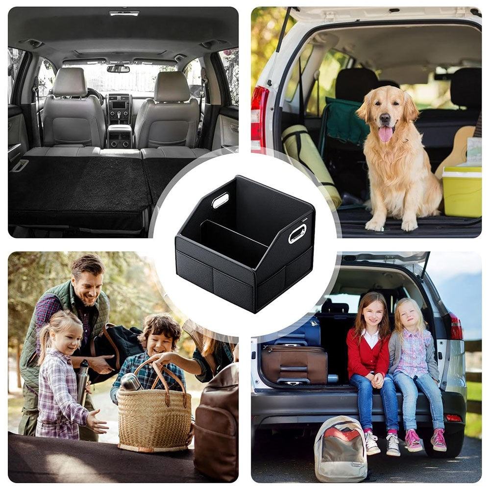 Car Trunk Organizer Storage Box PU Leather Foldable Storage Container Multi-Compartment