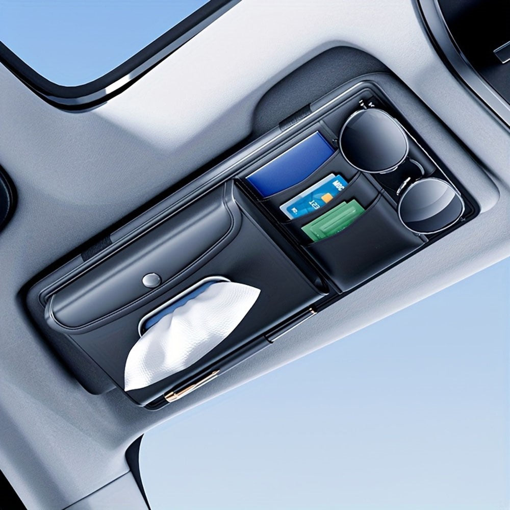 Car Sun Visor Organizer Tissue Box Holder Glasses Storage Compartment Multi-functional Card Storage Pouch for Cars Trucks